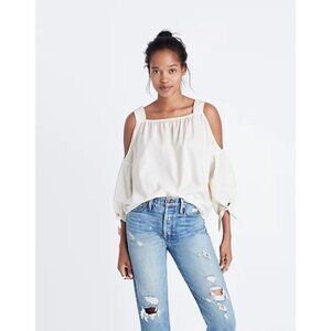 𝅺MADEWELL | White Cotton Cold Shoulder Top With Ties Size XS
